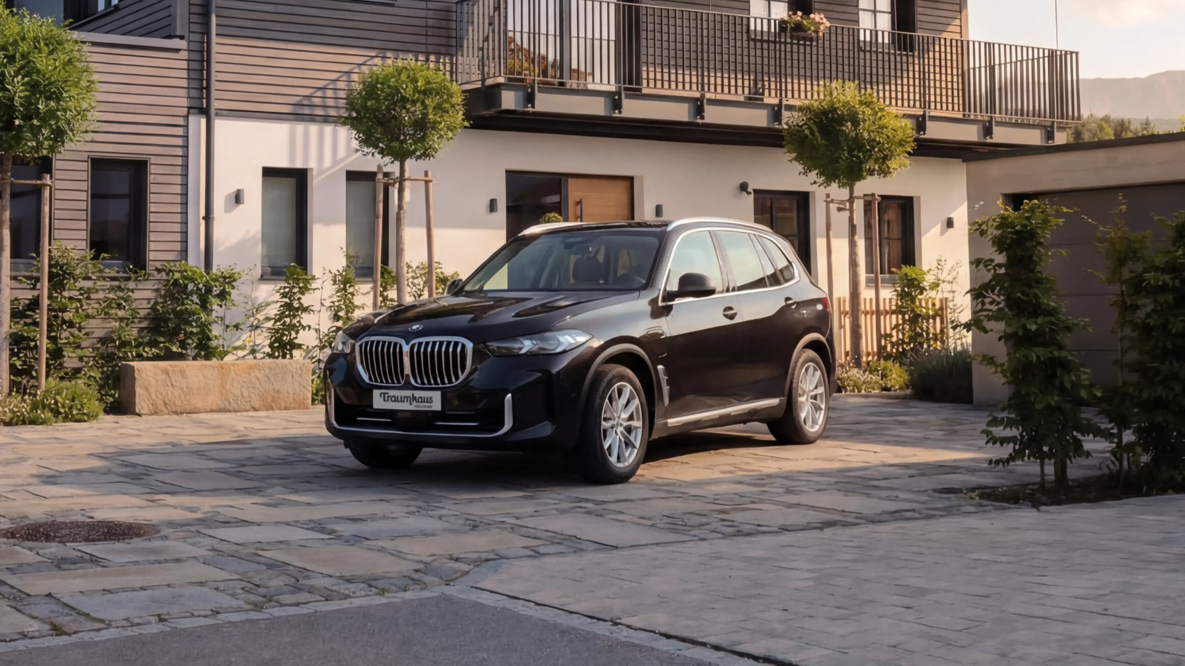 Schwarzer BMW X5 vor dem Traumhaus am Chiemsee