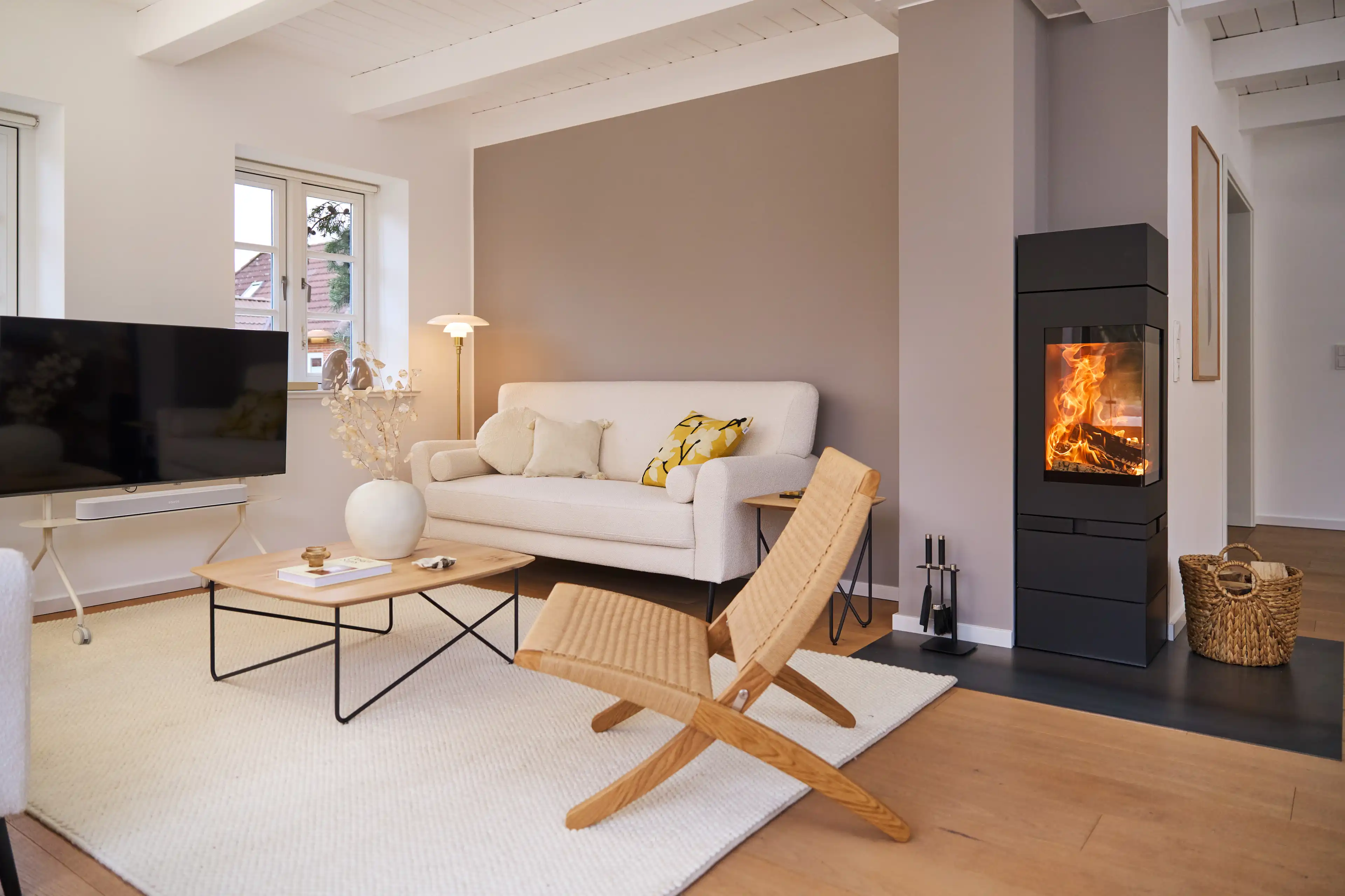 Gemütliches Wohnzimmer mit Kamin des Nordsee-Hauses